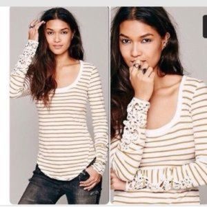 Free People Striped Long Sleeve Shirt with beading